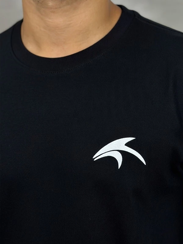 Camiseta Masculina Preta Estampa Costas Manga Curta Casual